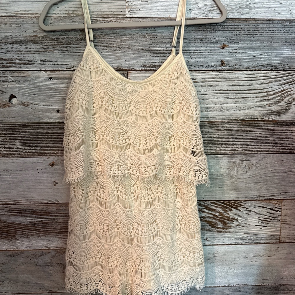 NWT Buttons Cream Lace Shorts Romper